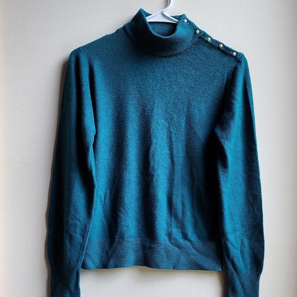 Heathcote Vintage Aqua Mock Neck Pearl Button Sweater Size 38/Large - Picture 6 of 16